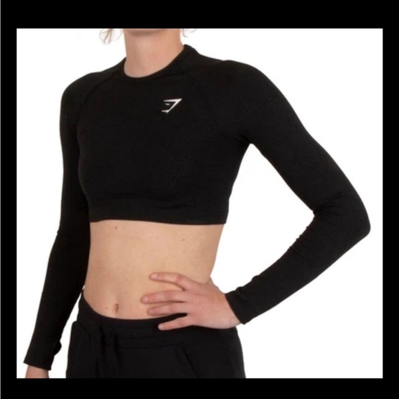 Gymshark Vital Crop Top Small Black Long Sleeve - Picture 1 of 7
